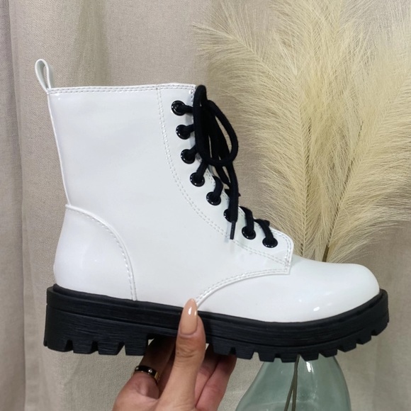Off White Lace Up Combat Boots - Picture 3 of 10